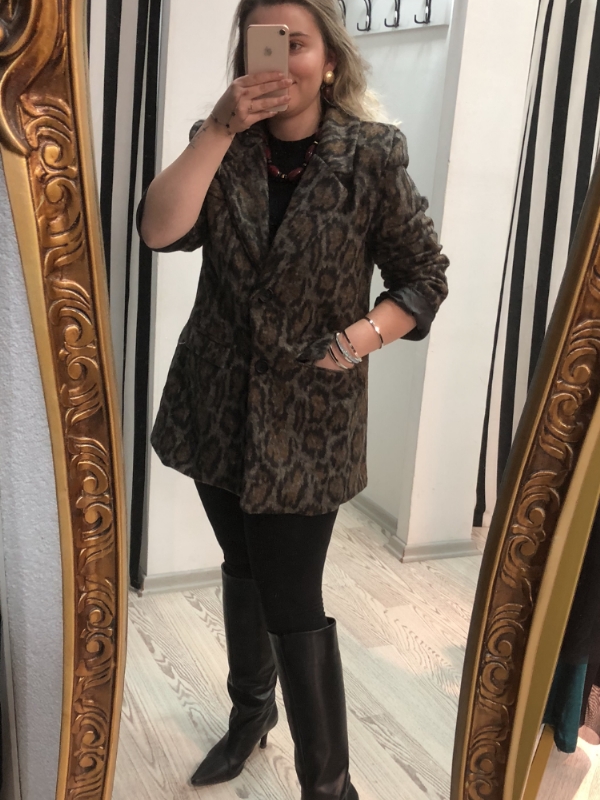 LEOPAR KAE DOKULU BLAZER CEKET