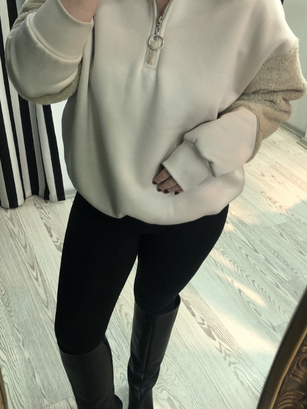 PELU DETAYLI YARIM FERMUARLI SWEAT
